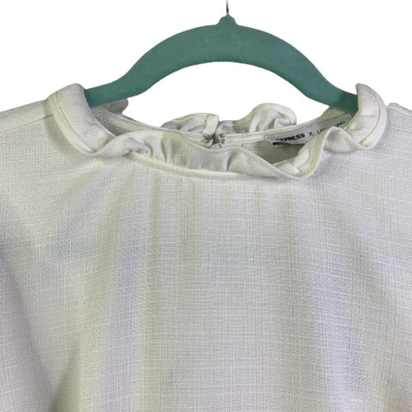 EXPRESS x LADYGANG White Ruffle Mini Dress -‎ NWT - Picture 4 of 16
